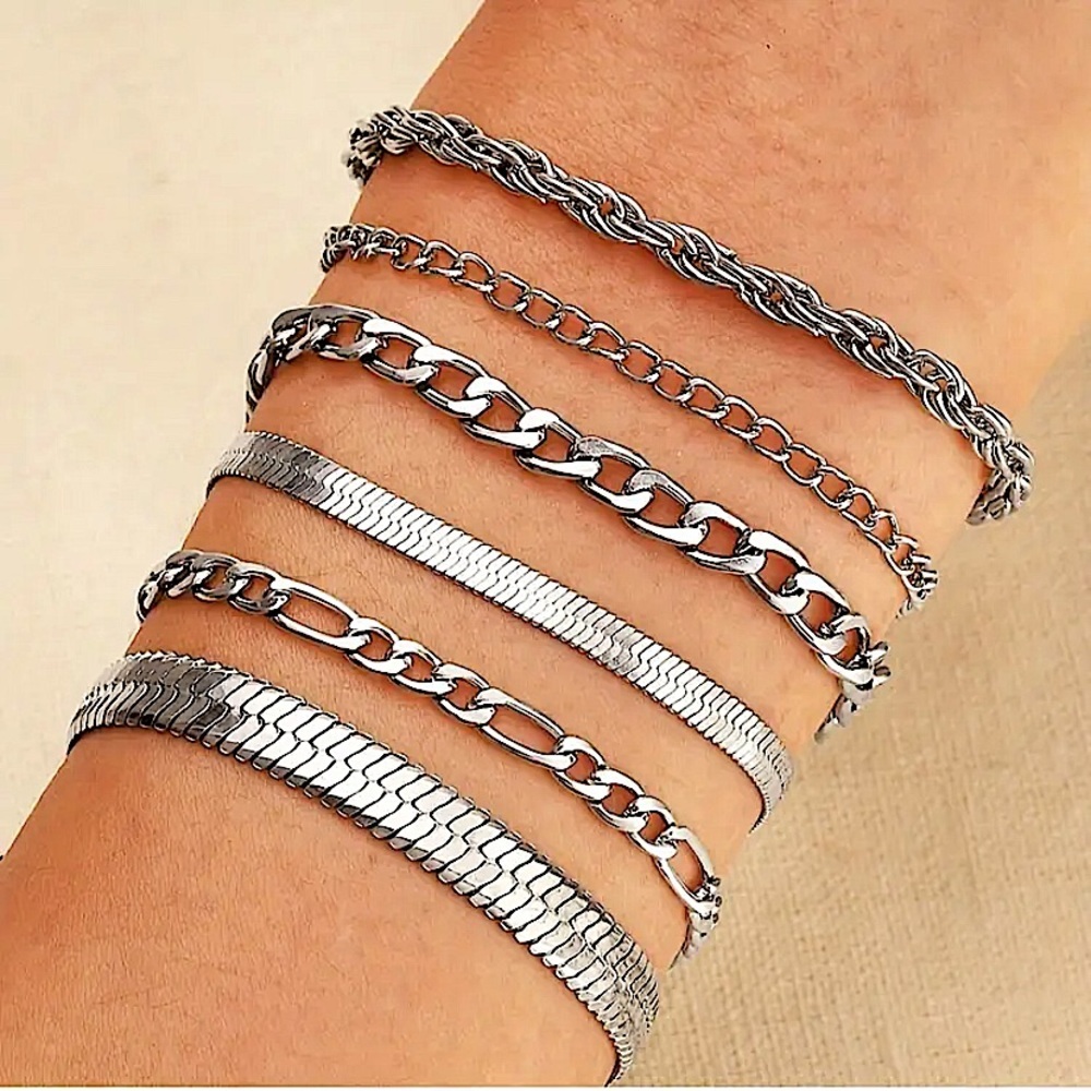 Silver Stainless Steel Bracelet Chain Link Boho Statement Piece